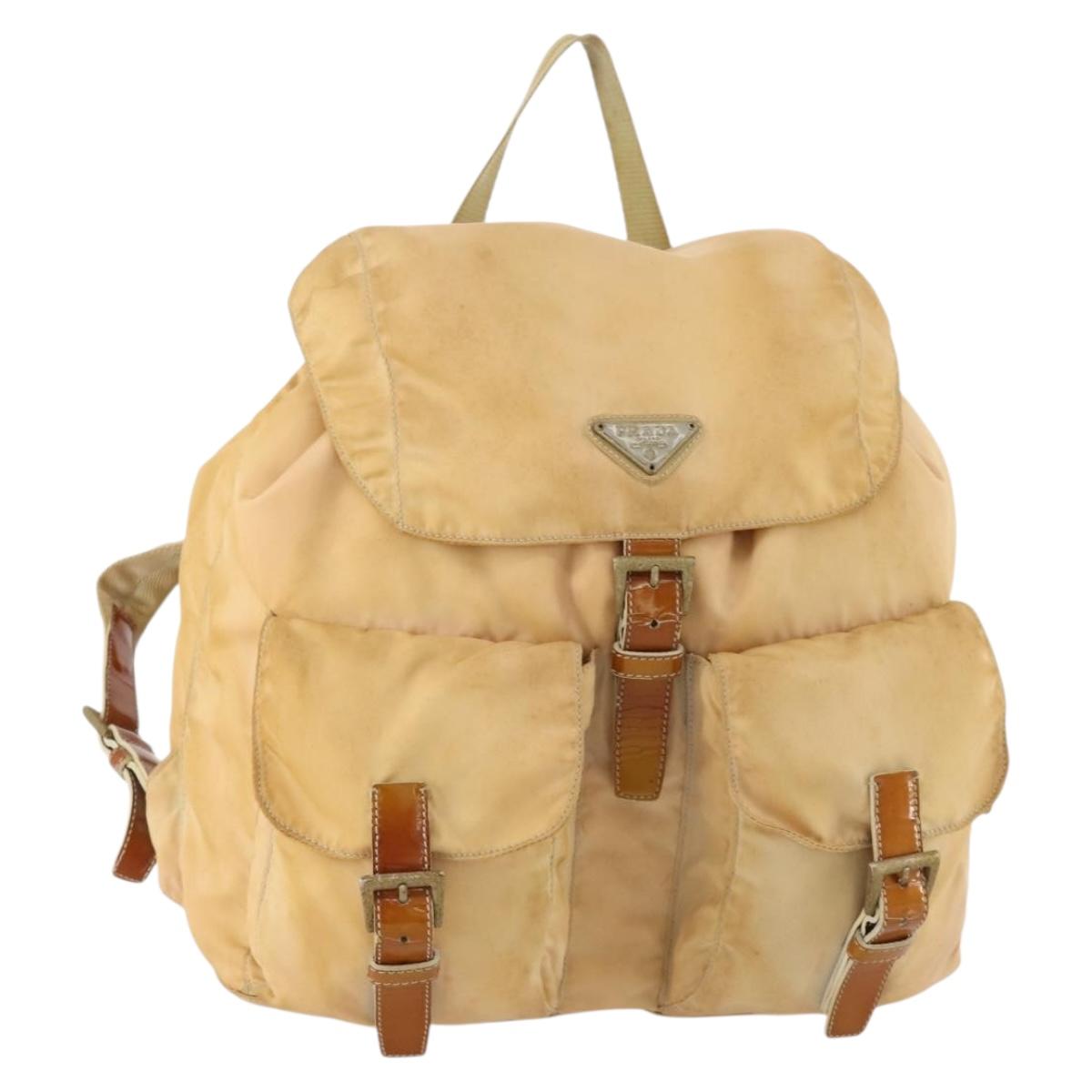 PRADA Backpack Nylon Beige Silver Auth gh1768