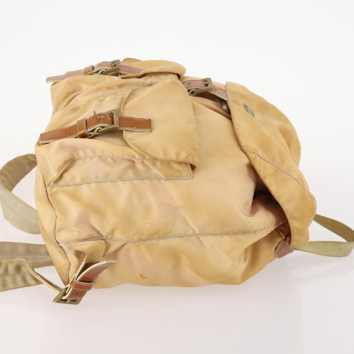 PRADA Backpack Nylon Beige Silver Auth gh1768