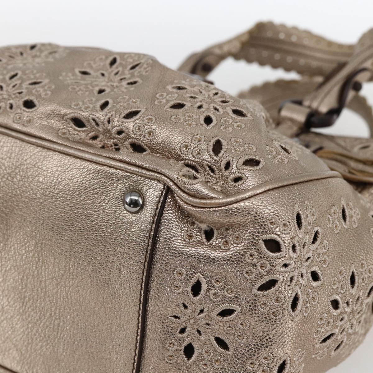 Salvatore Ferragamo Gancini Hand Bag Leather Champagne Gold Silver Auth gh1771