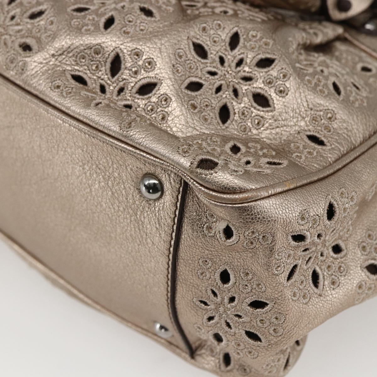 Salvatore Ferragamo Gancini Hand Bag Leather Champagne Gold Silver Auth gh1771