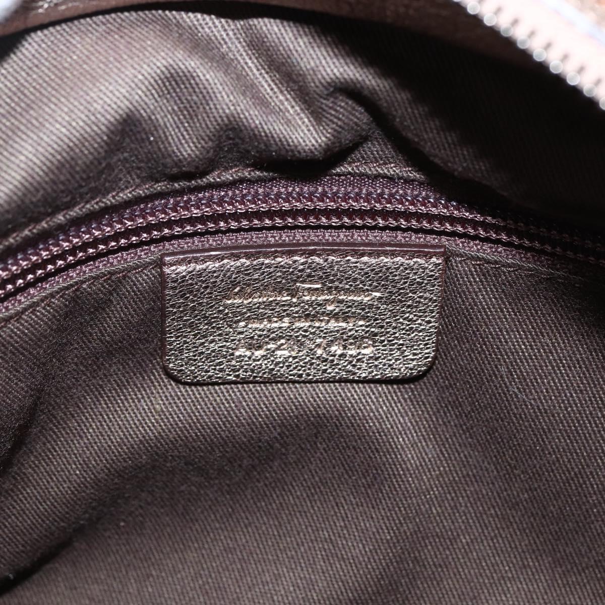 Salvatore Ferragamo Gancini Hand Bag Leather Champagne Gold Silver Auth gh1771