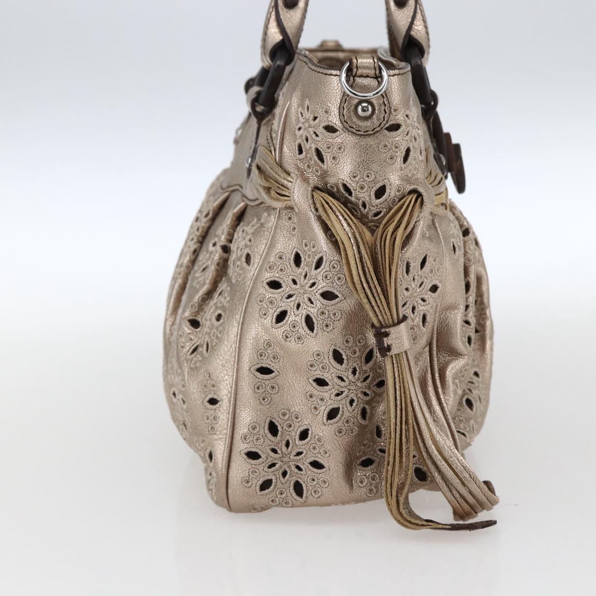 Salvatore Ferragamo Gancini Hand Bag Leather Champagne Gold Silver Auth gh1771