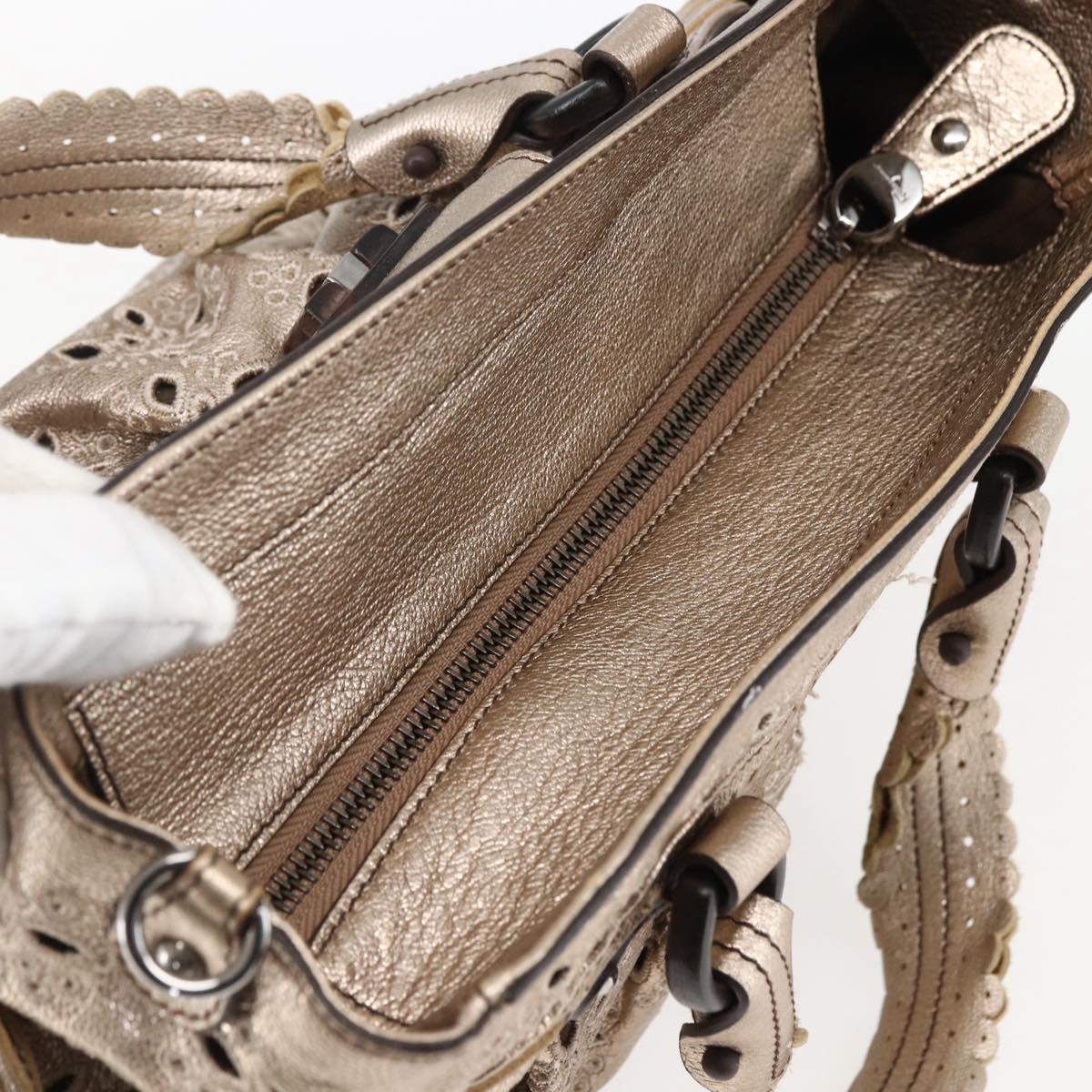 Salvatore Ferragamo Gancini Hand Bag Leather Champagne Gold Silver Auth gh1771