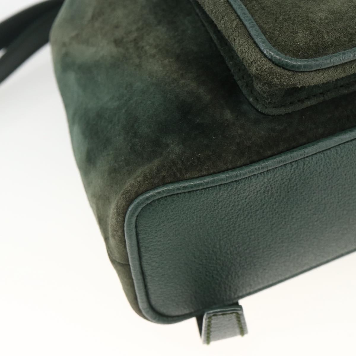 GUCCI Bamboo Backpack Suede Leather Green Gold Auth gh1772