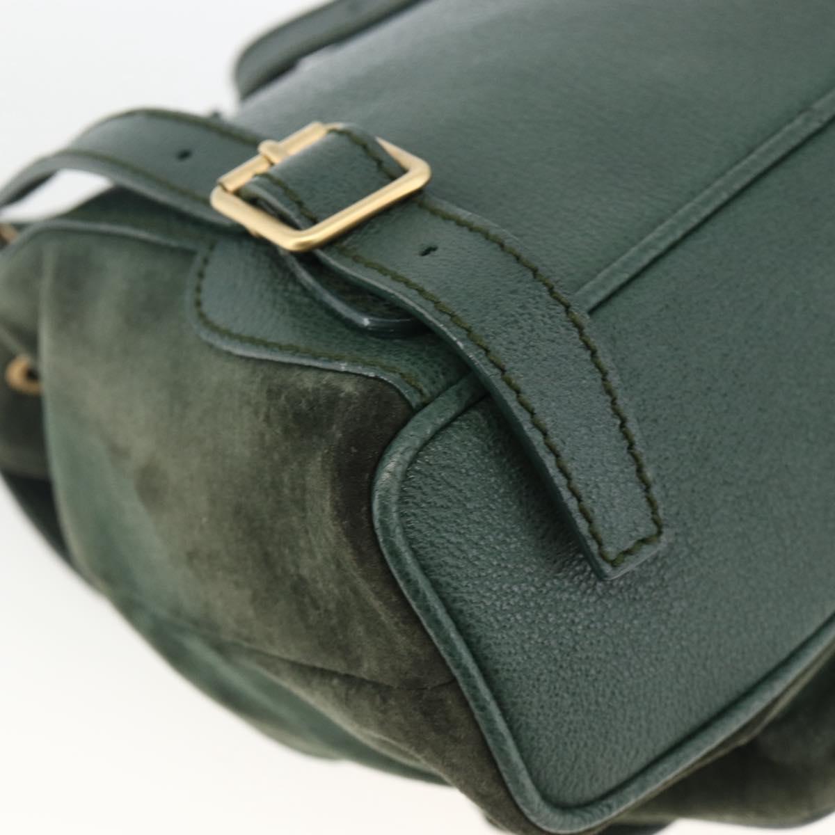 GUCCI Bamboo Backpack Suede Leather Green Gold Auth gh1772
