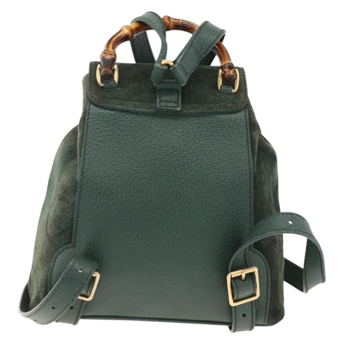 GUCCI Bamboo Backpack Suede Leather Green Gold Auth gh1772
