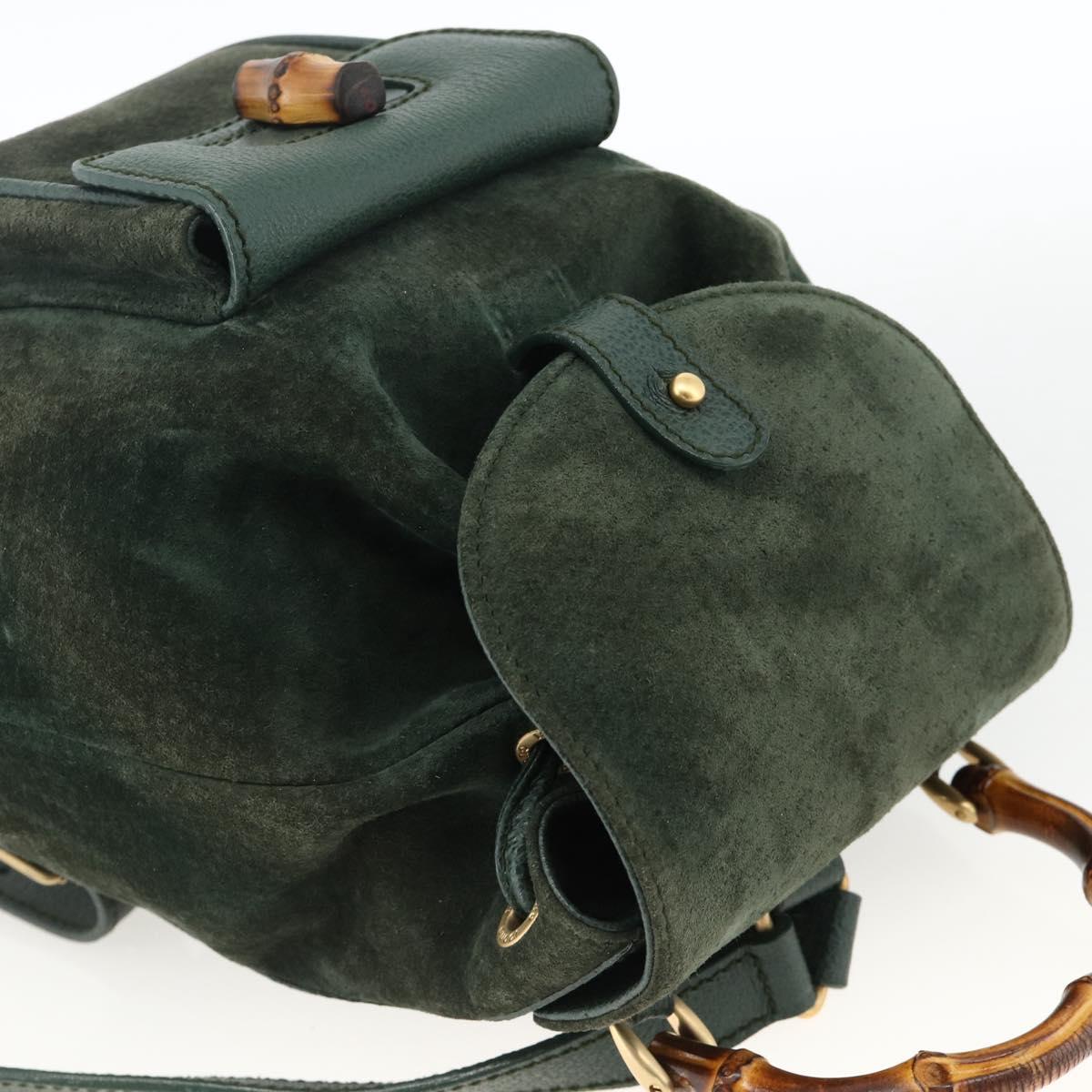 GUCCI Bamboo Backpack Suede Leather Green Gold Auth gh1772