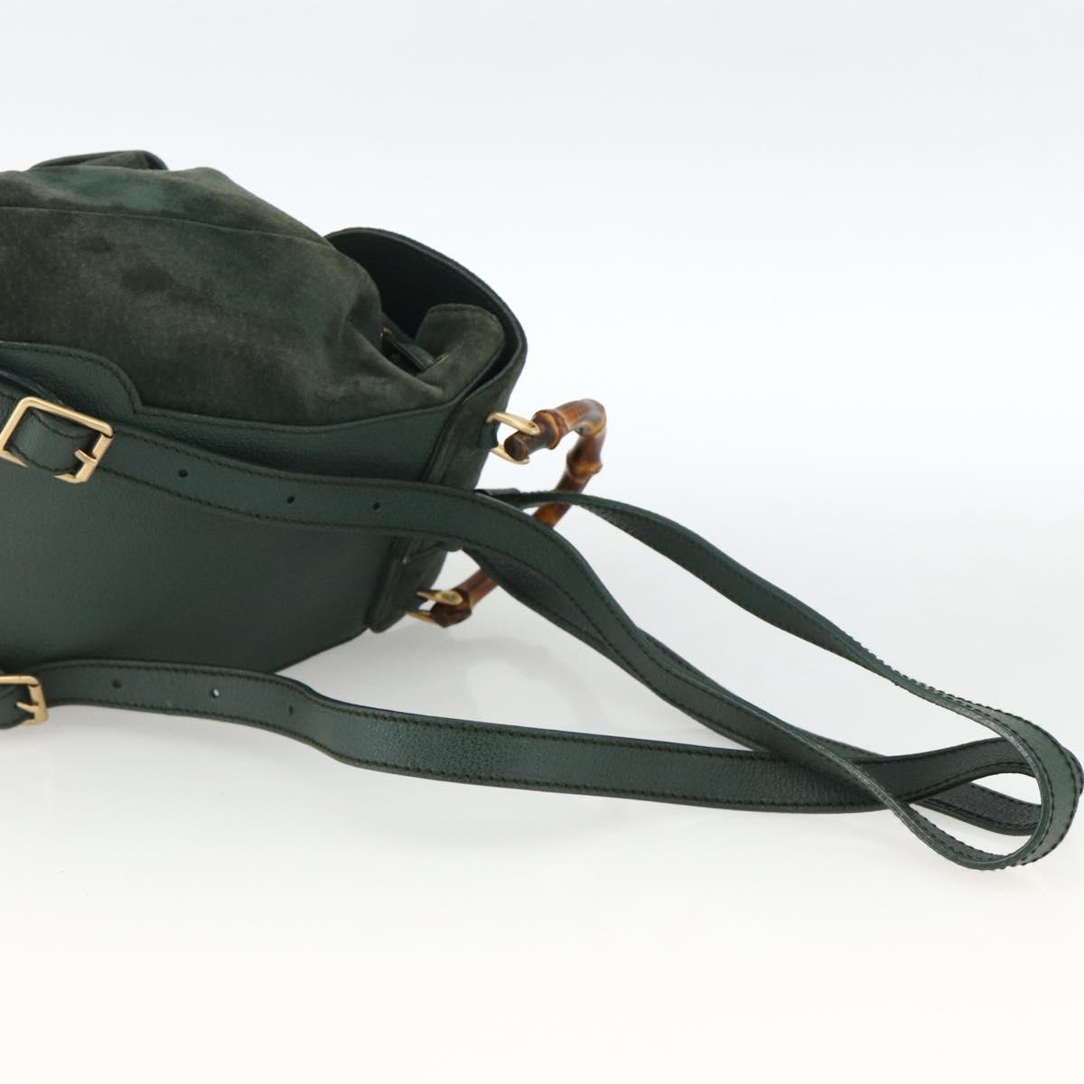 GUCCI Bamboo Backpack Suede Leather Green Gold Auth gh1772