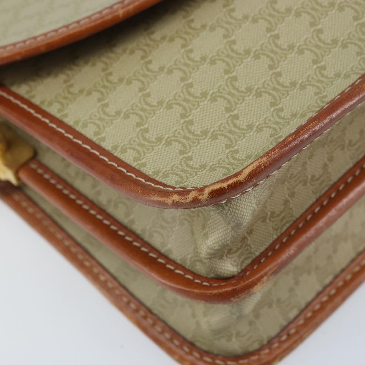 CELINE Macadam Canvas Shoulder Bag PVC Leather Beige Gold Auth gh1779