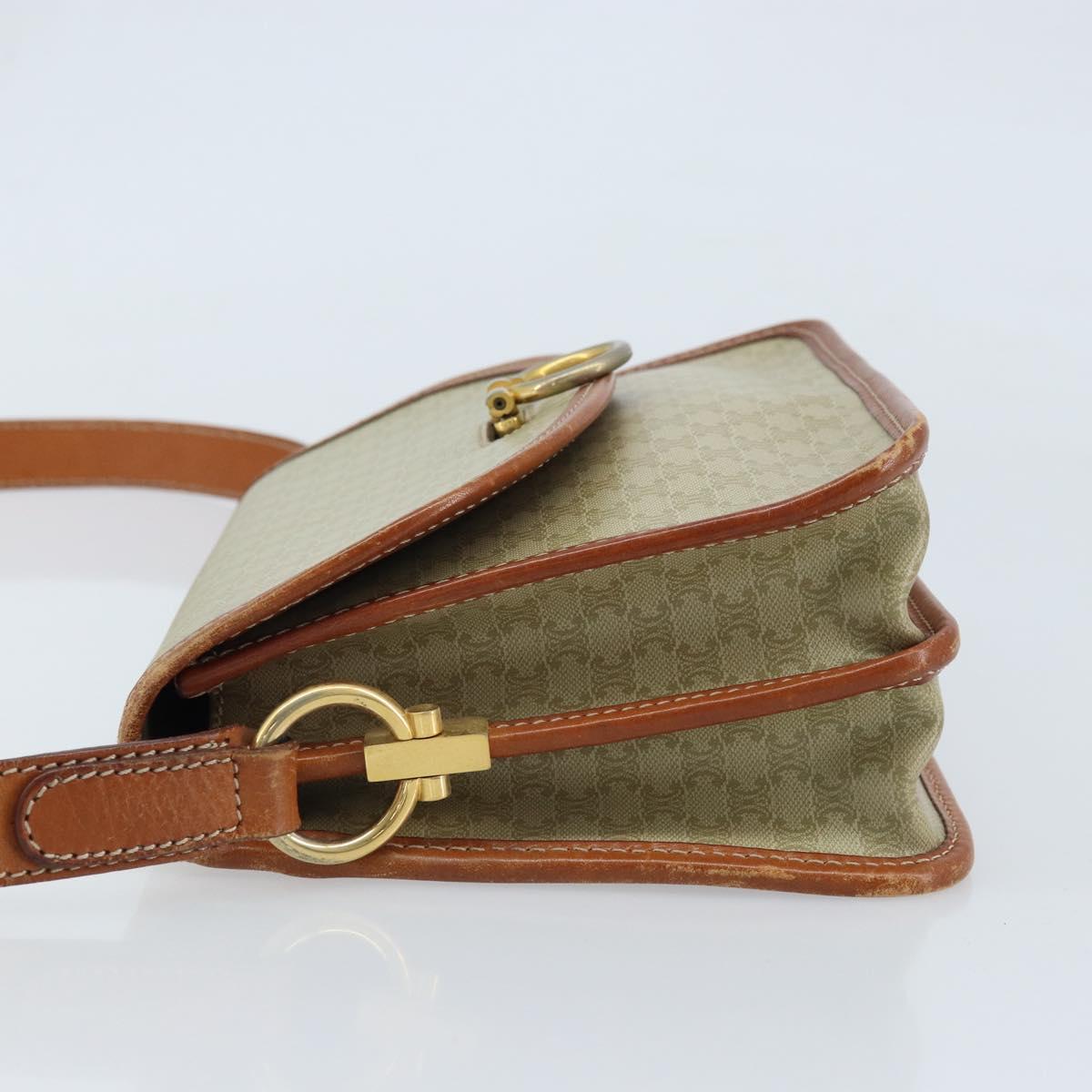 CELINE Macadam Canvas Shoulder Bag PVC Leather Beige Gold Auth gh1779