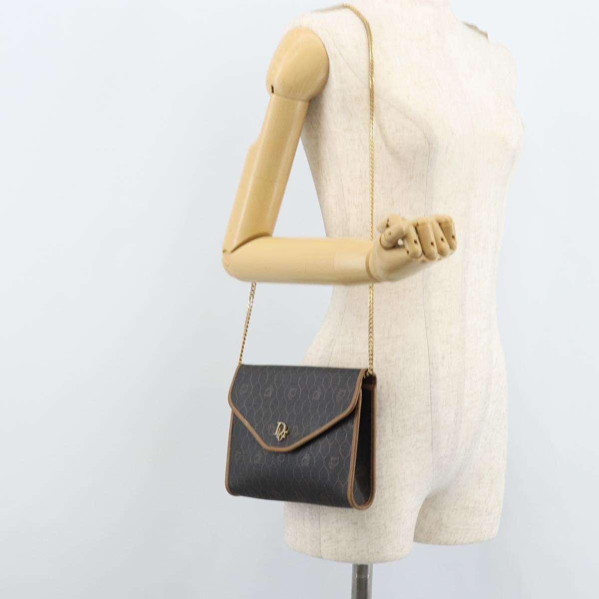 Christian Dior Honeycomb Canvas Chain Shoulder Bag PVC Black Gold Auth gh1780