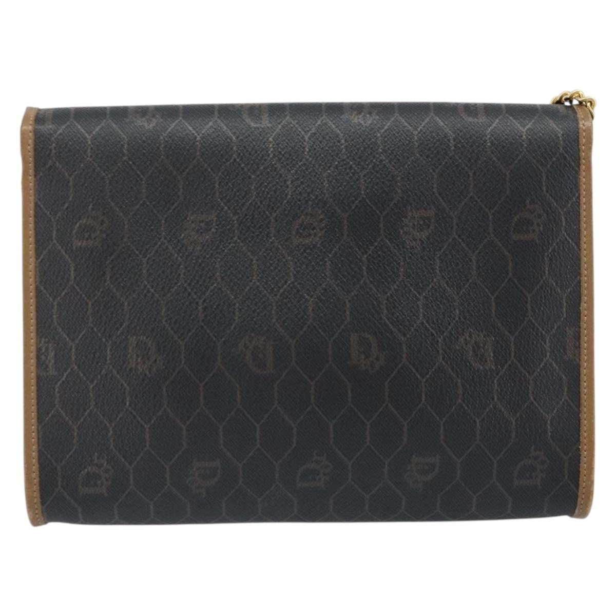 Christian Dior Honeycomb Canvas Chain Shoulder Bag PVC Black Gold Auth gh1780