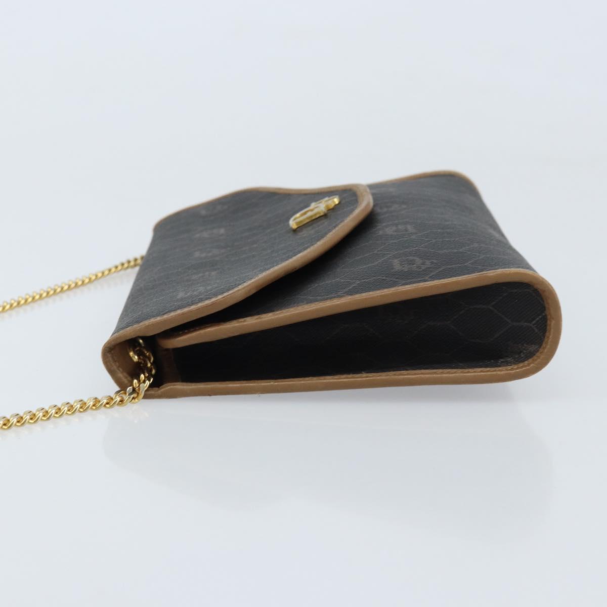 Christian Dior Honeycomb Canvas Chain Shoulder Bag PVC Black Gold Auth gh1780
