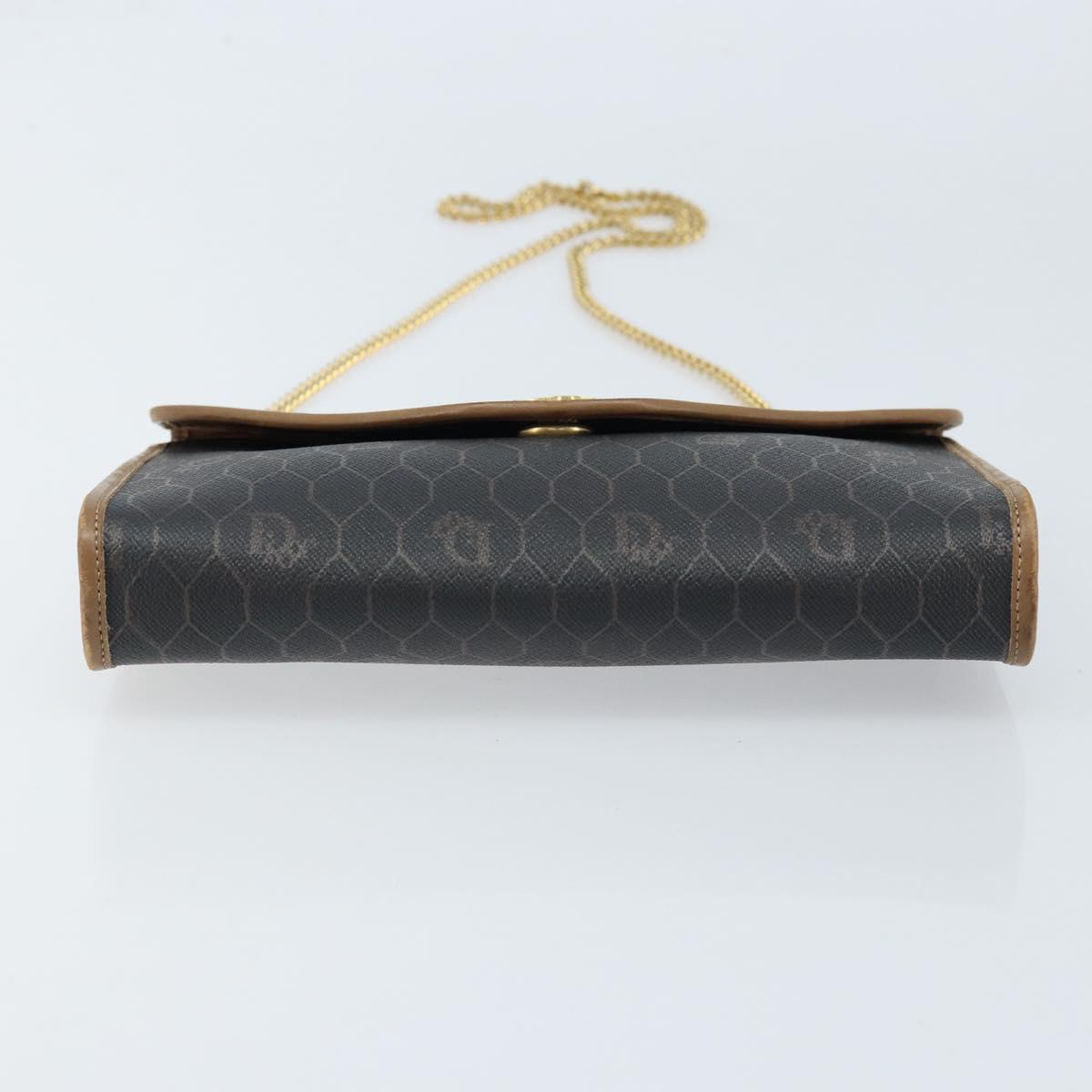 Christian Dior Honeycomb Canvas Chain Shoulder Bag PVC Black Gold Auth gh1780