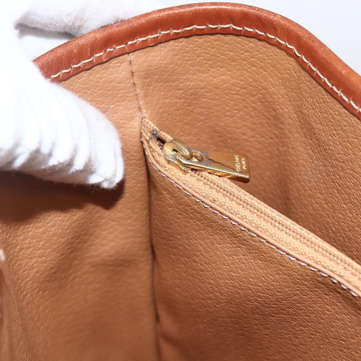 CELINE Macadam Canvas Hand Bag PVC Leather Brown Gold Auth gh1781
