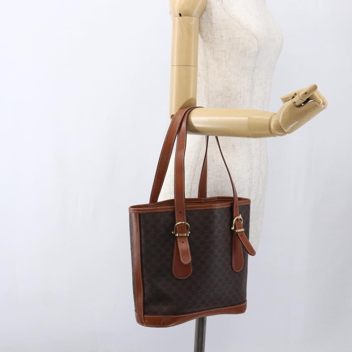 CELINE Macadam Canvas Hand Bag PVC Leather Brown Gold Auth gh1781