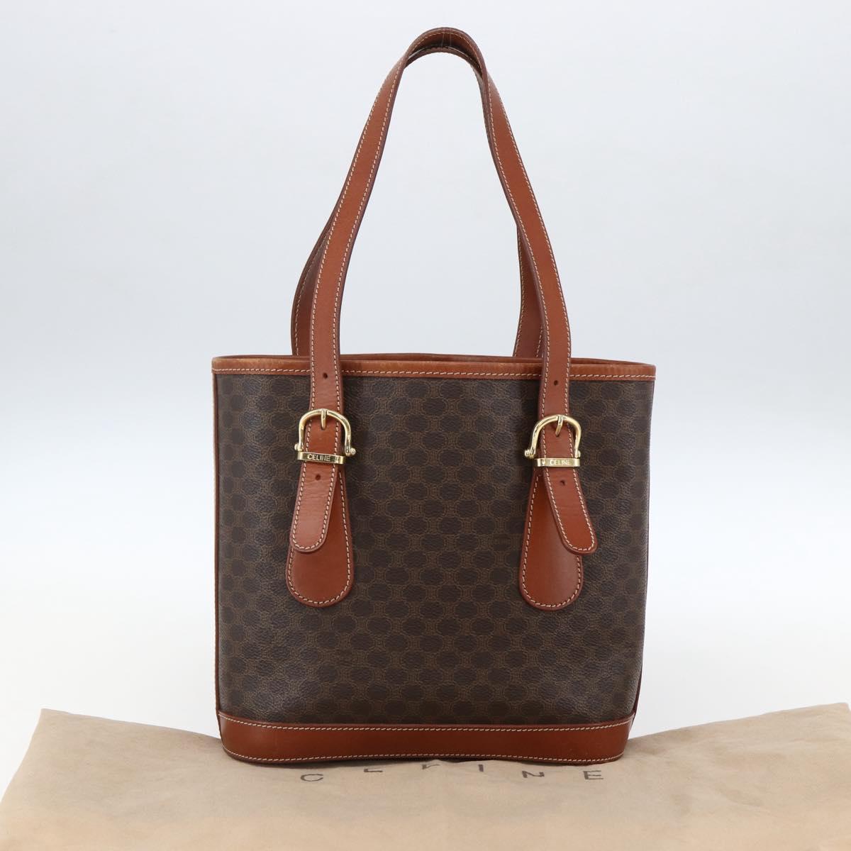 CELINE Macadam Canvas Hand Bag PVC Leather Brown Gold Auth gh1781