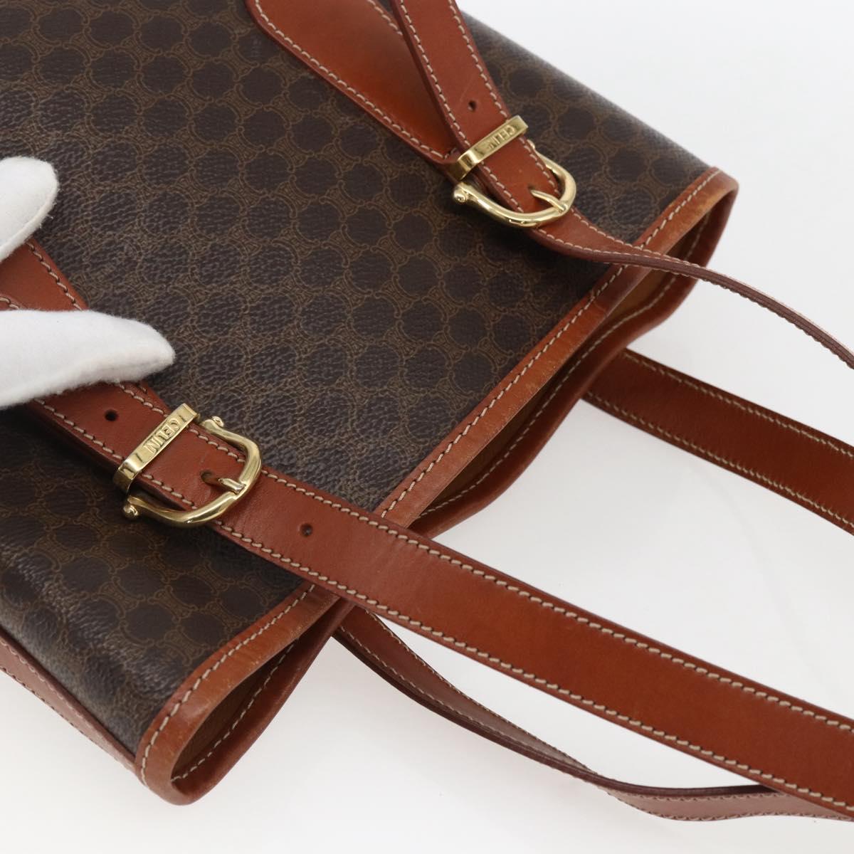 CELINE Macadam Canvas Hand Bag PVC Leather Brown Gold Auth gh1781