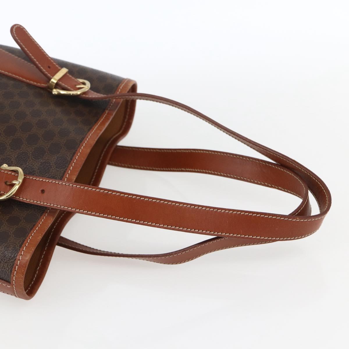 CELINE Macadam Canvas Hand Bag PVC Leather Brown Gold Auth gh1781