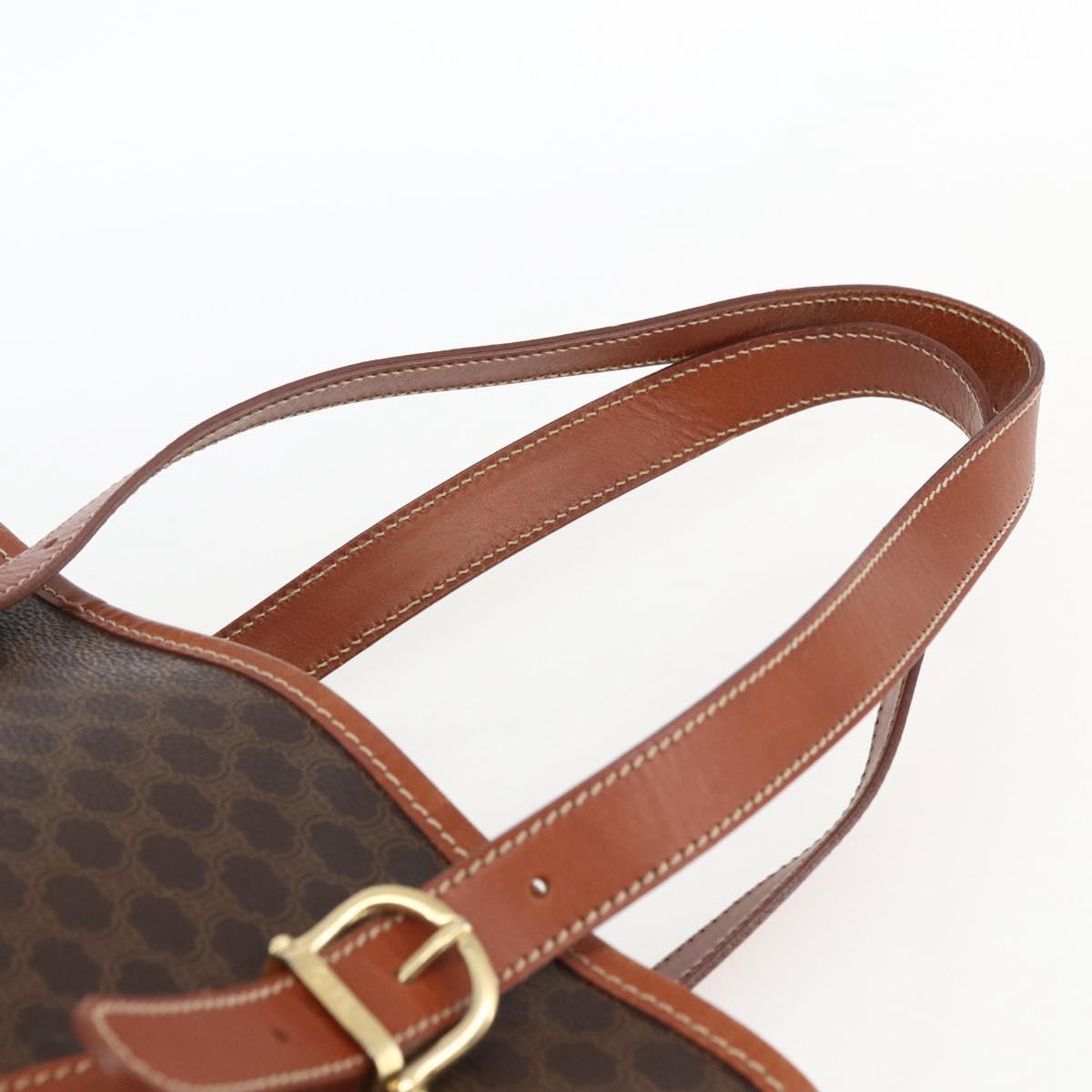 CELINE Macadam Canvas Hand Bag PVC Leather Brown Gold Auth gh1781