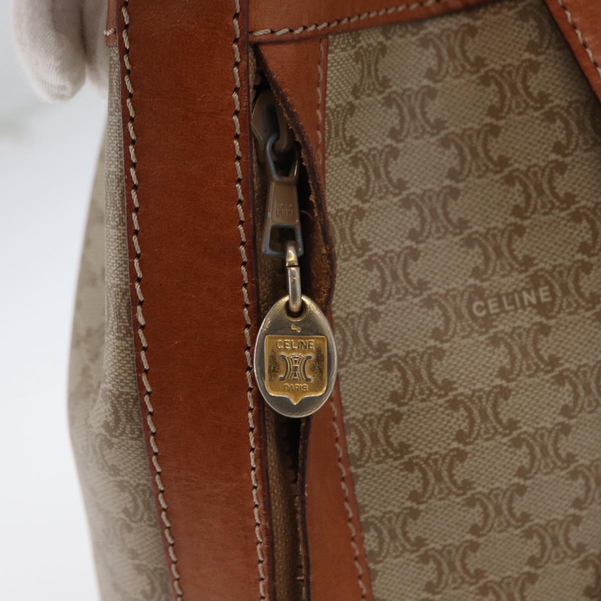 CELINE Macadam Canvas Shoulder Bag PVC Leather Beige Gold Auth gh1784