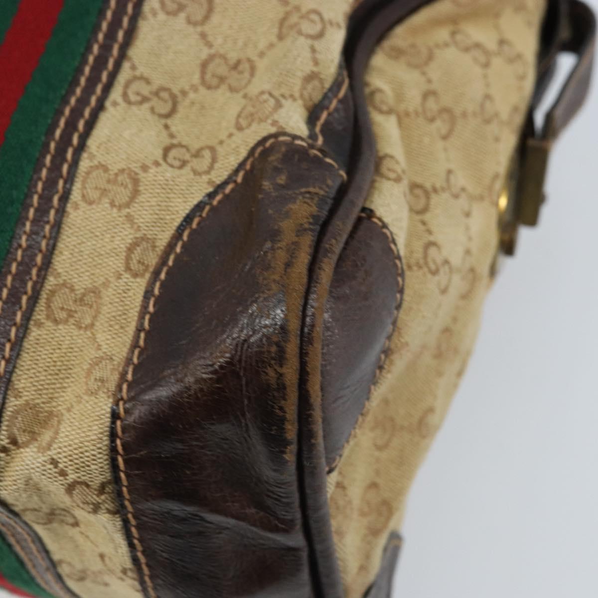 GUCCI GG Canvas Web Sherry Line Boston Bag Beige Gold Red Auth gh1789