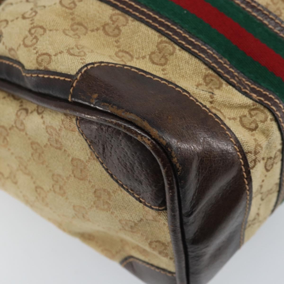 GUCCI GG Canvas Web Sherry Line Boston Bag Beige Gold Red Auth gh1789