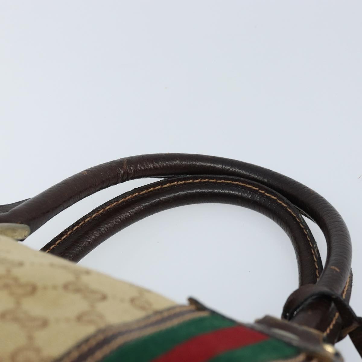 GUCCI GG Canvas Web Sherry Line Boston Bag Beige Gold Red Auth gh1789