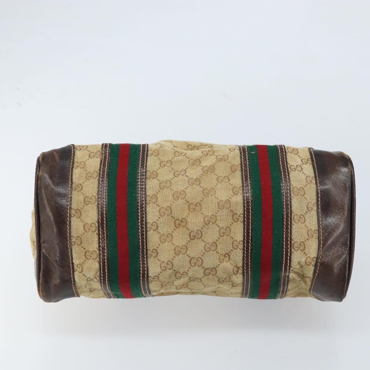 GUCCI GG Canvas Web Sherry Line Boston Bag Beige Gold Red Auth gh1789