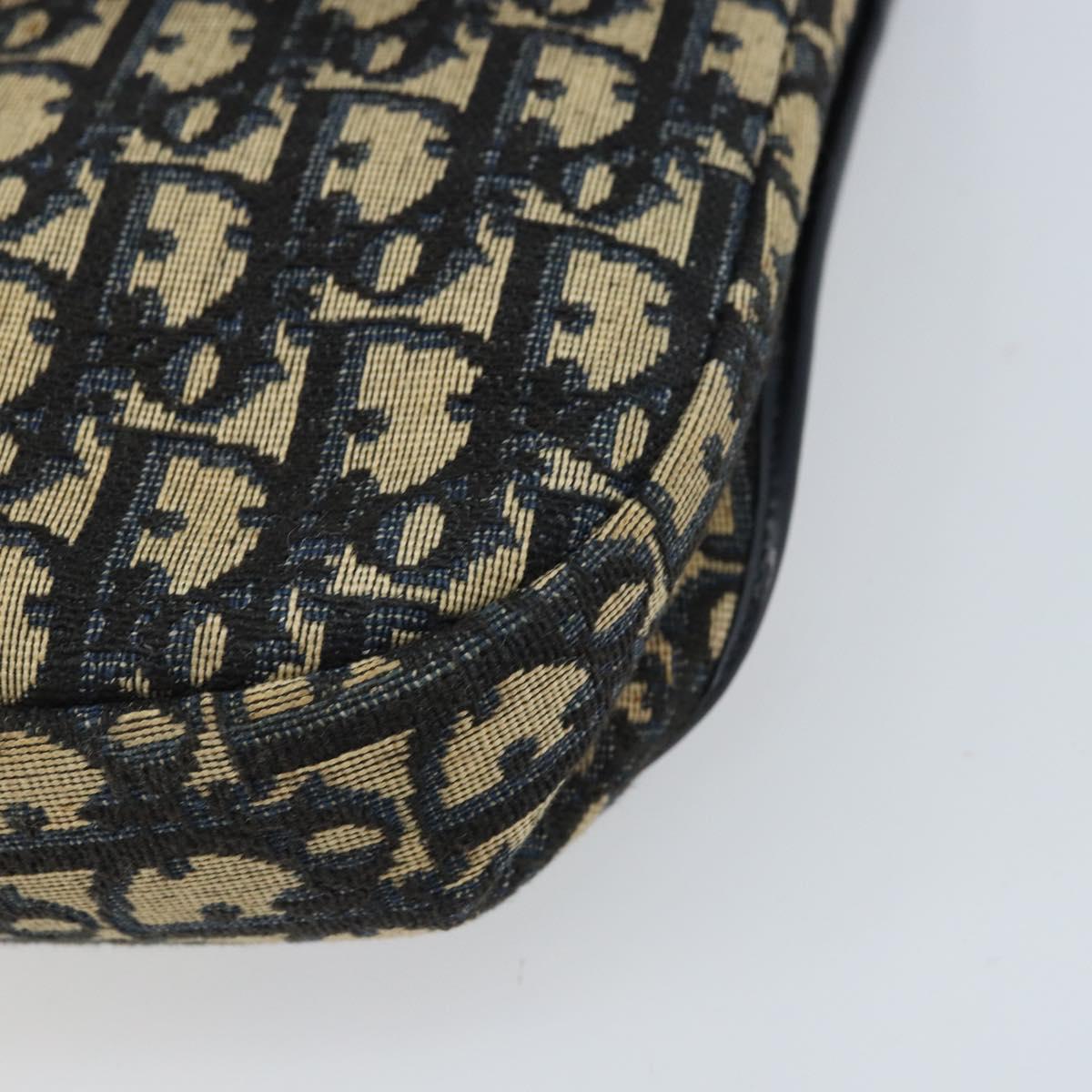 Christian Dior Trotter Canvas Shoulder Bag Navy Gold Auth gh1790