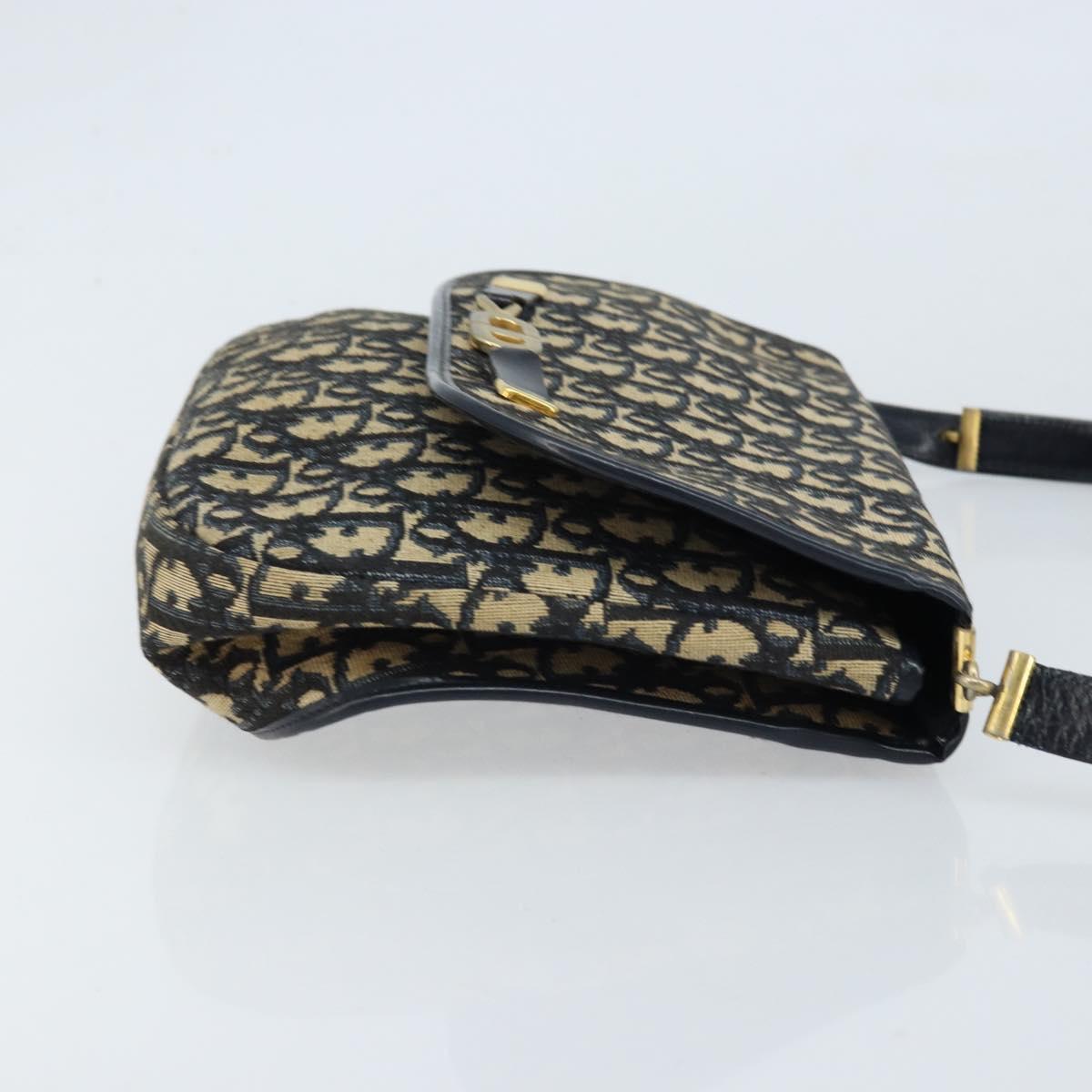 Christian Dior Trotter Canvas Shoulder Bag Navy Gold Auth gh1790