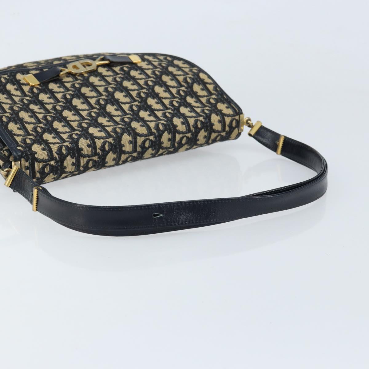 Christian Dior Trotter Canvas Shoulder Bag Navy Gold Auth gh1790