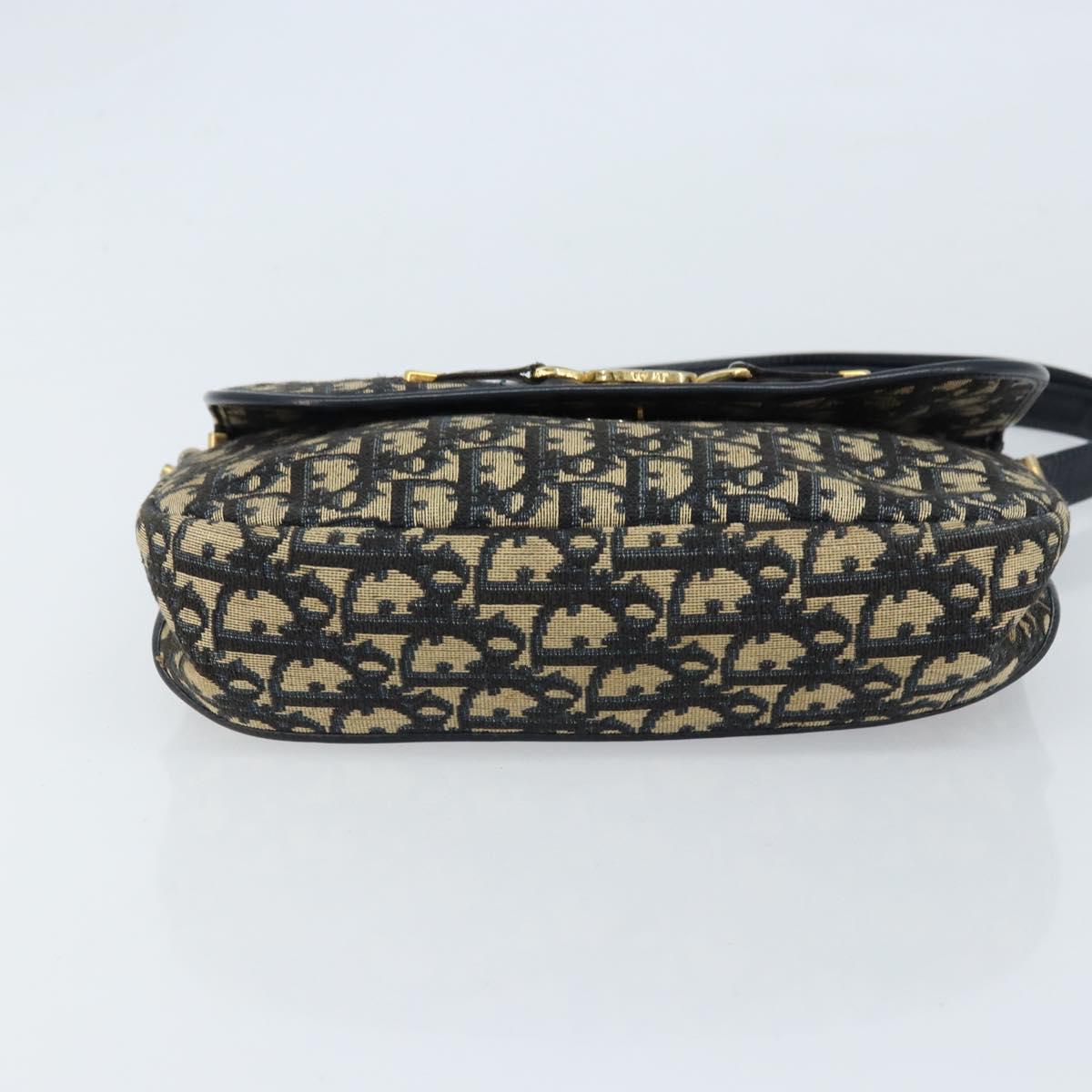 Christian Dior Trotter Canvas Shoulder Bag Navy Gold Auth gh1790