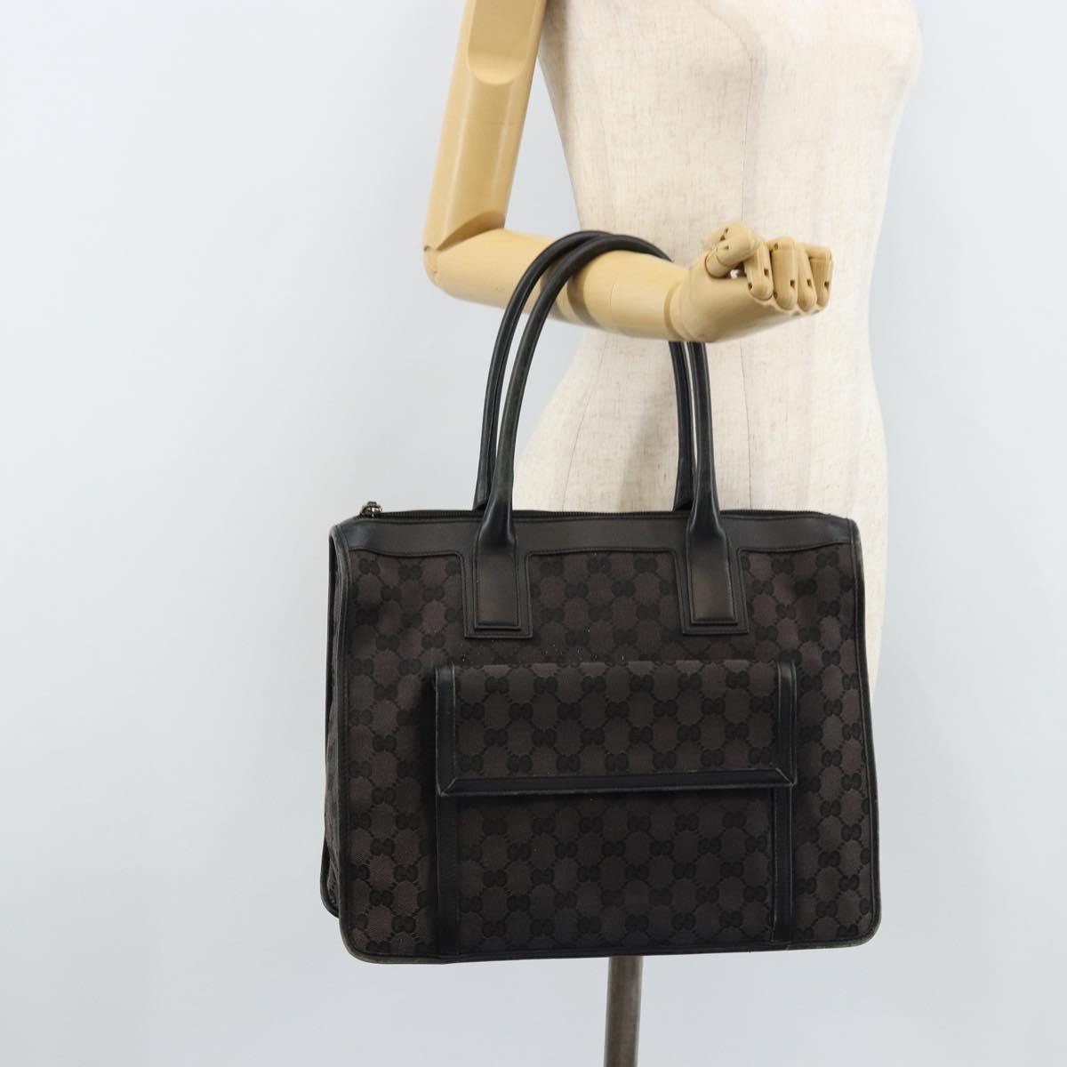 GUCCI GG Canvas Hand Bag Black Gold 000 0854 Auth gh1791