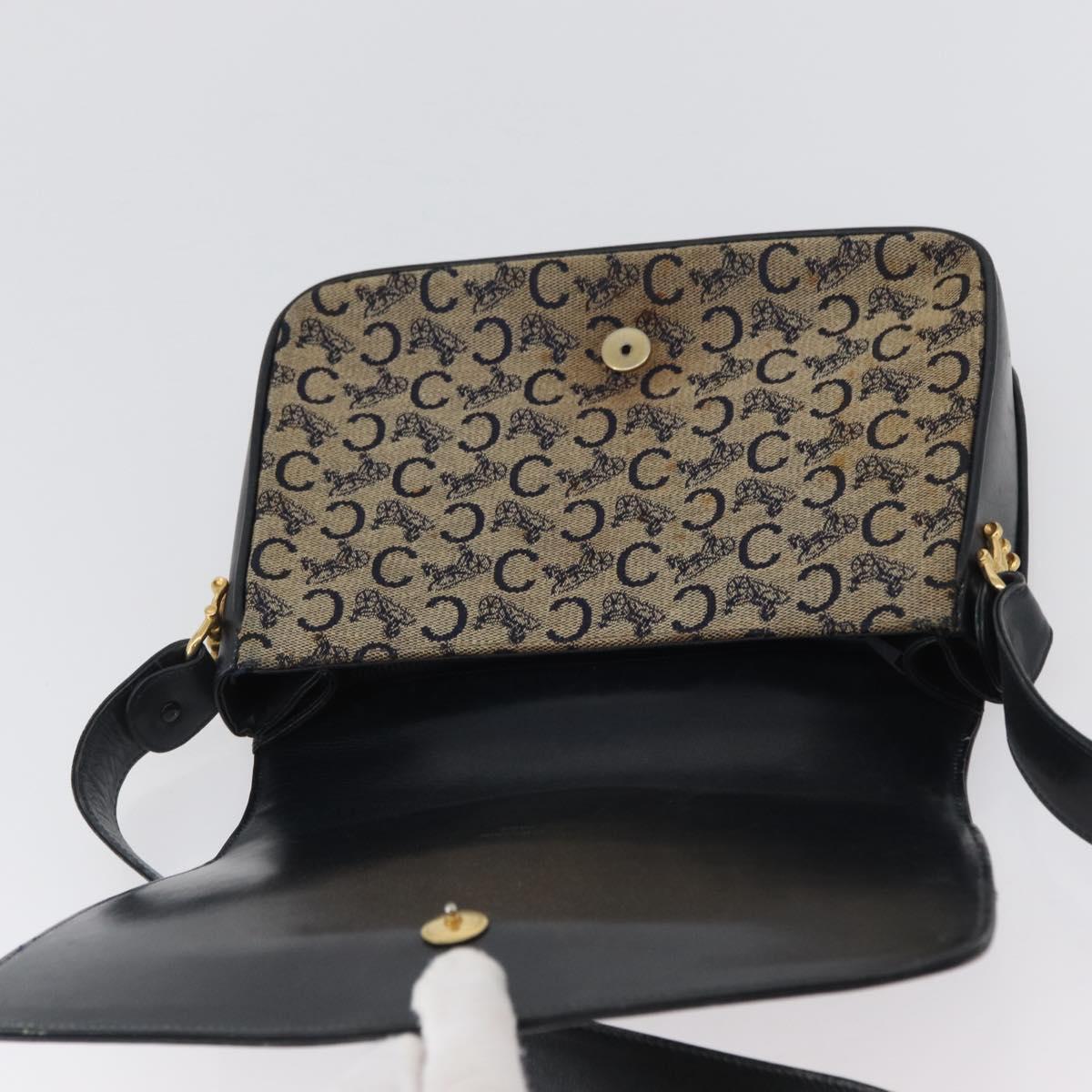 CELINE C Sulky Shoulder Bag Canvas Navy Gold Auth gh1796