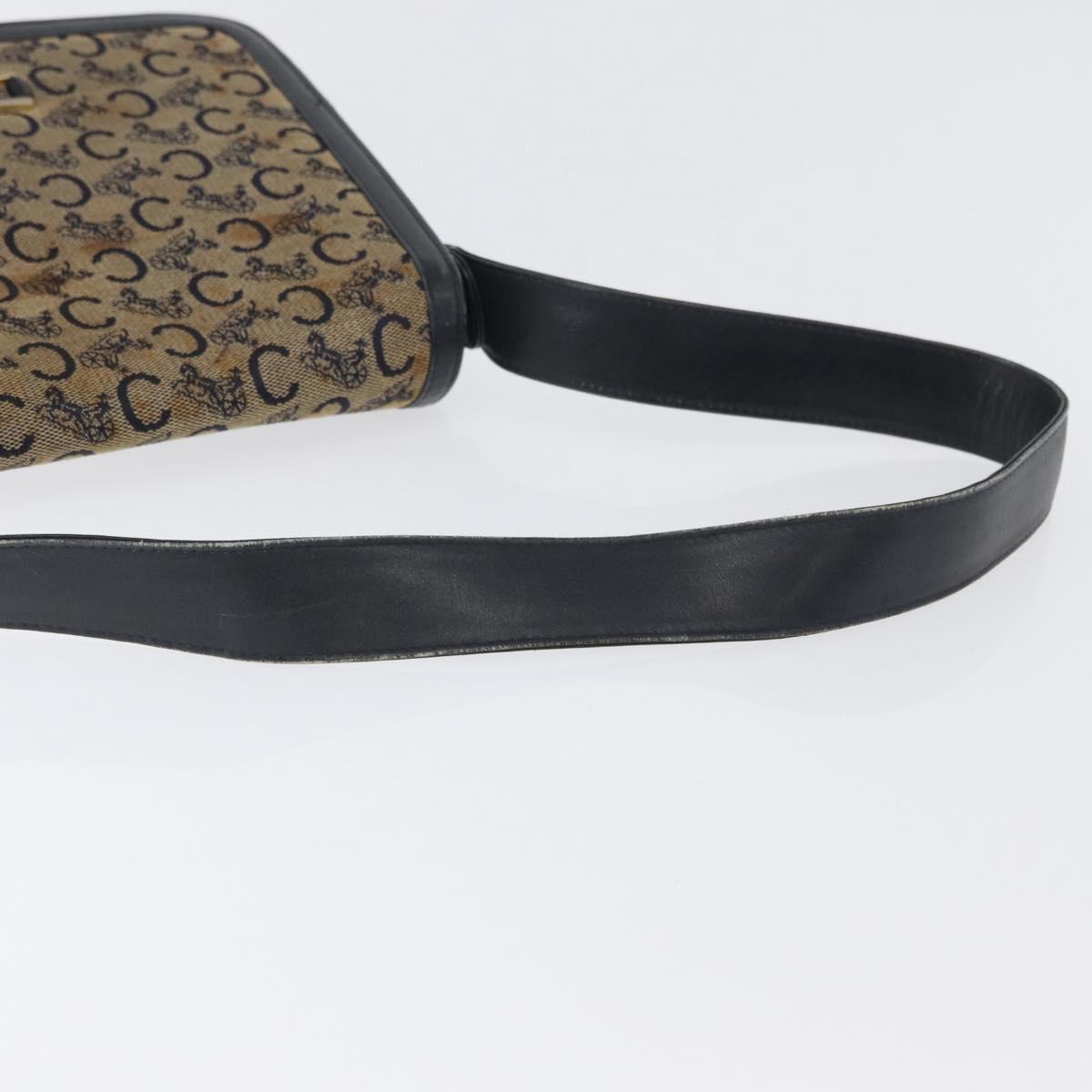 CELINE C Sulky Shoulder Bag Canvas Navy Gold Auth gh1796