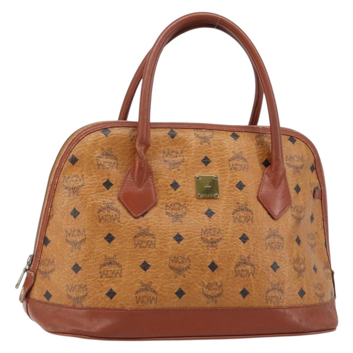 MCM Vicetos Logogram Hand Bag PVC Leather Brown Gold Auth gh1798