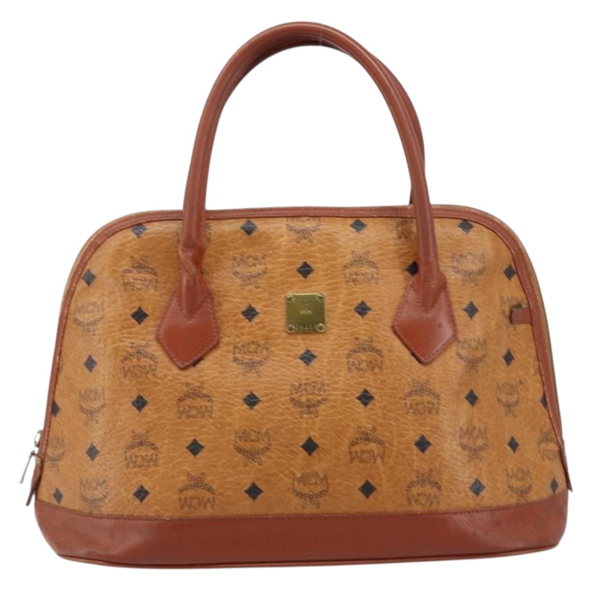 MCM Vicetos Logogram Hand Bag PVC Leather Brown Gold Auth gh1798