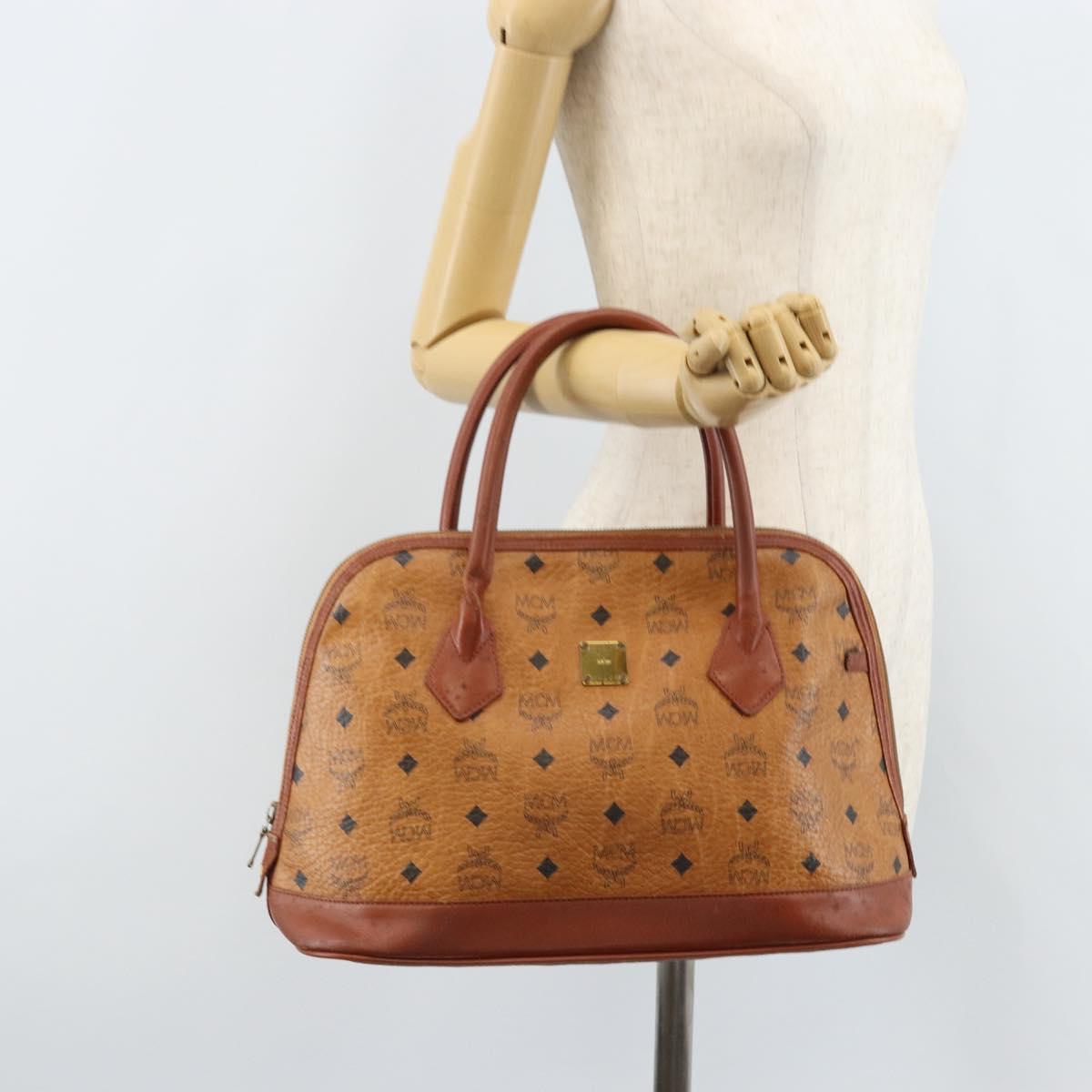 MCM Vicetos Logogram Hand Bag PVC Leather Brown Gold Auth gh1798