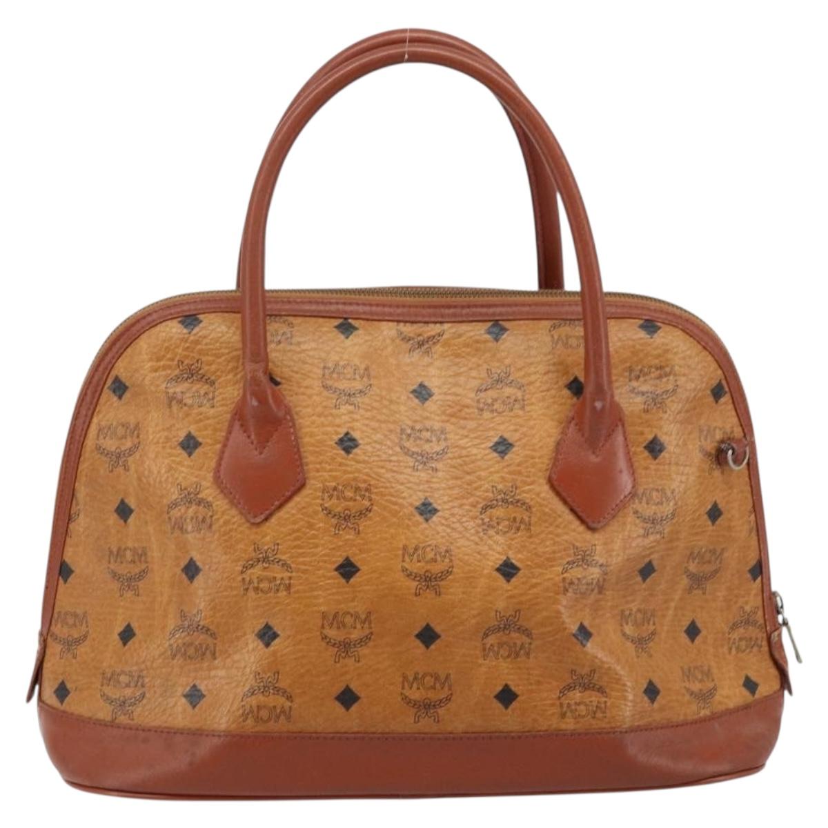 MCM Vicetos Logogram Hand Bag PVC Leather Brown Gold Auth gh1798