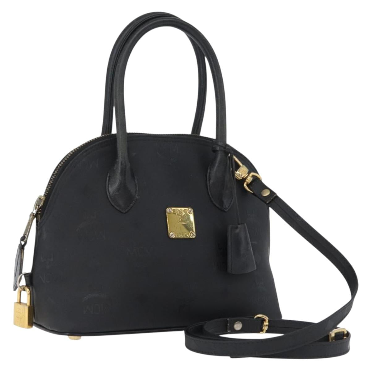 MCM Logogram Vicetos Hand Bag PVC 2way Black Gold Auth gh1799