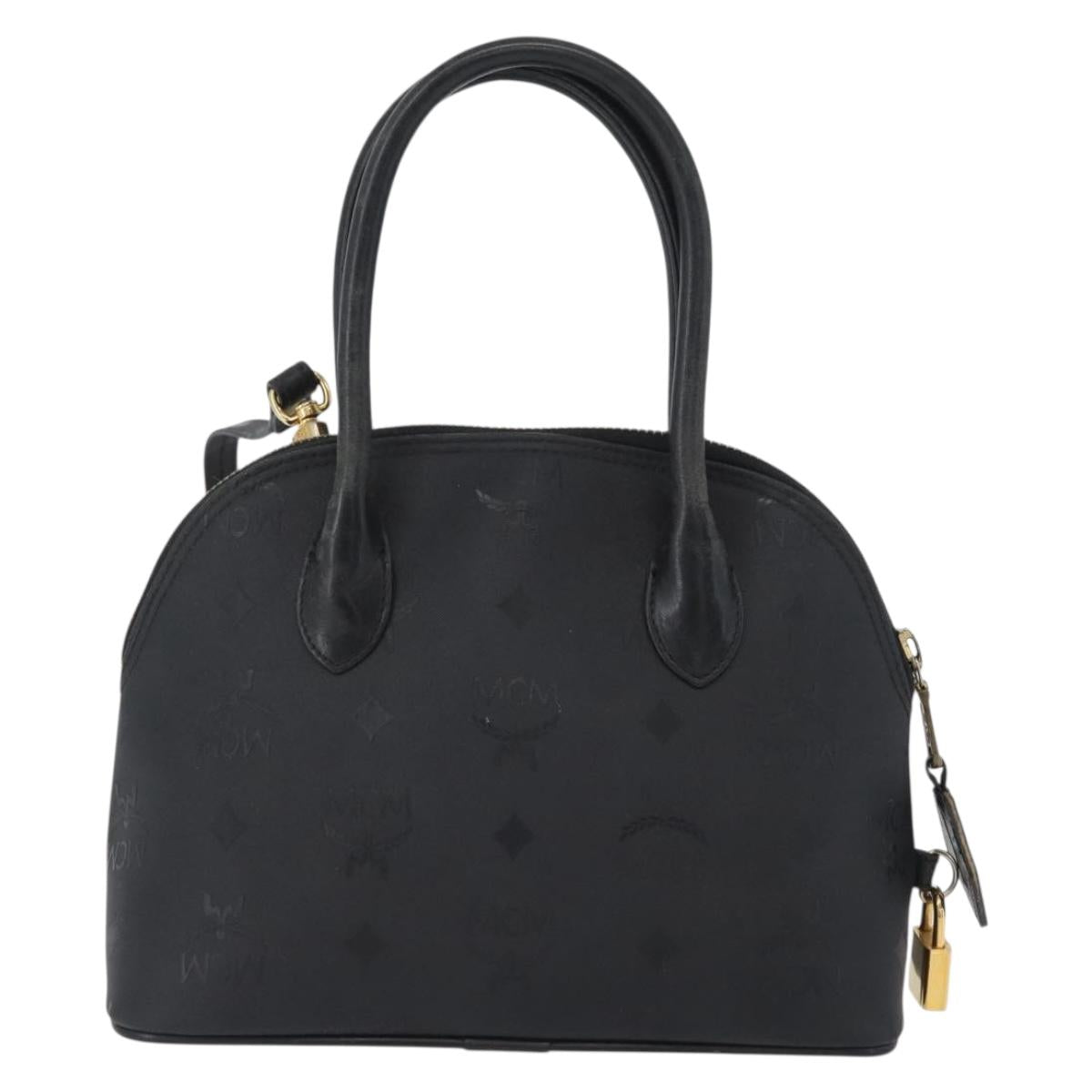 MCM Logogram Vicetos Hand Bag PVC 2way Black Gold Auth gh1799