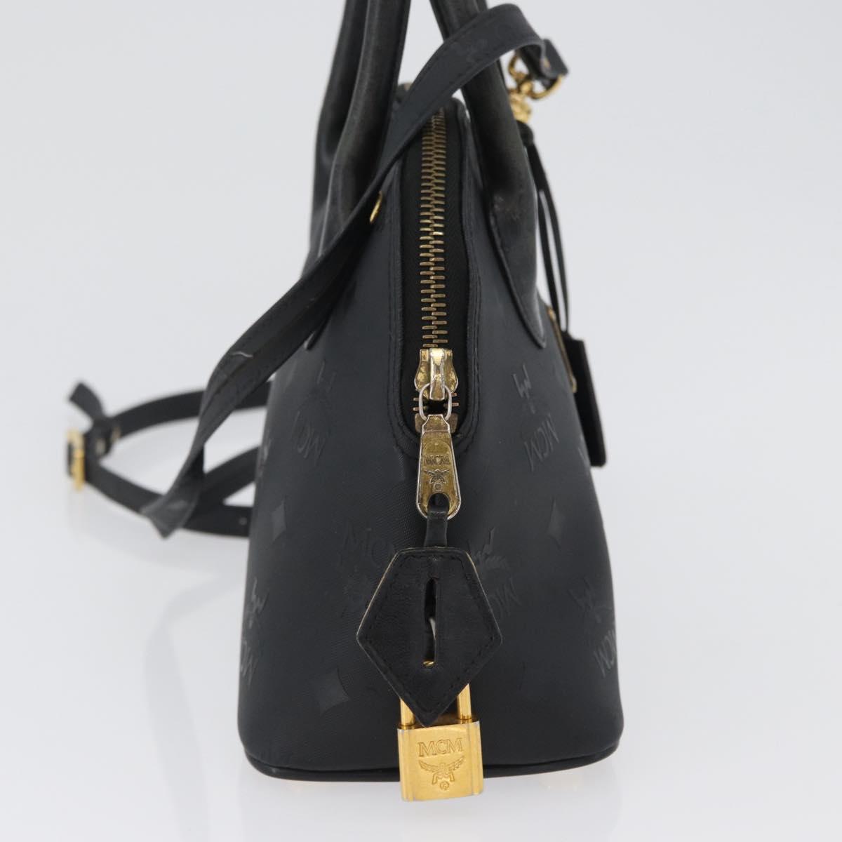 MCM Logogram Vicetos Hand Bag PVC 2way Black Gold Auth gh1799
