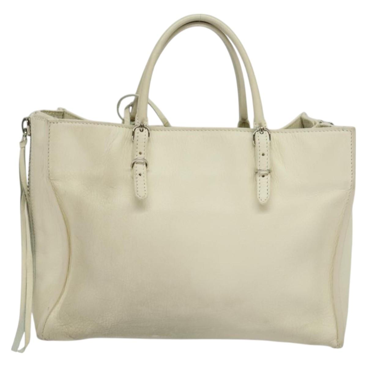 BALENCIAGA Paper mini Hand Bag Leather 2way White Silver 370926 Auth gh180