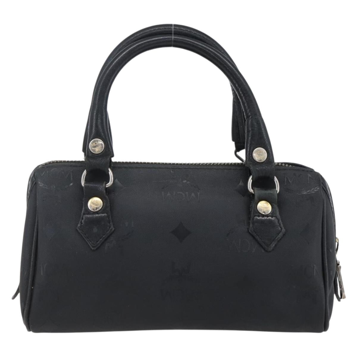 MCM Logogram Vicetos Mini Boston Bag PVC Black Gold Auth gh1800