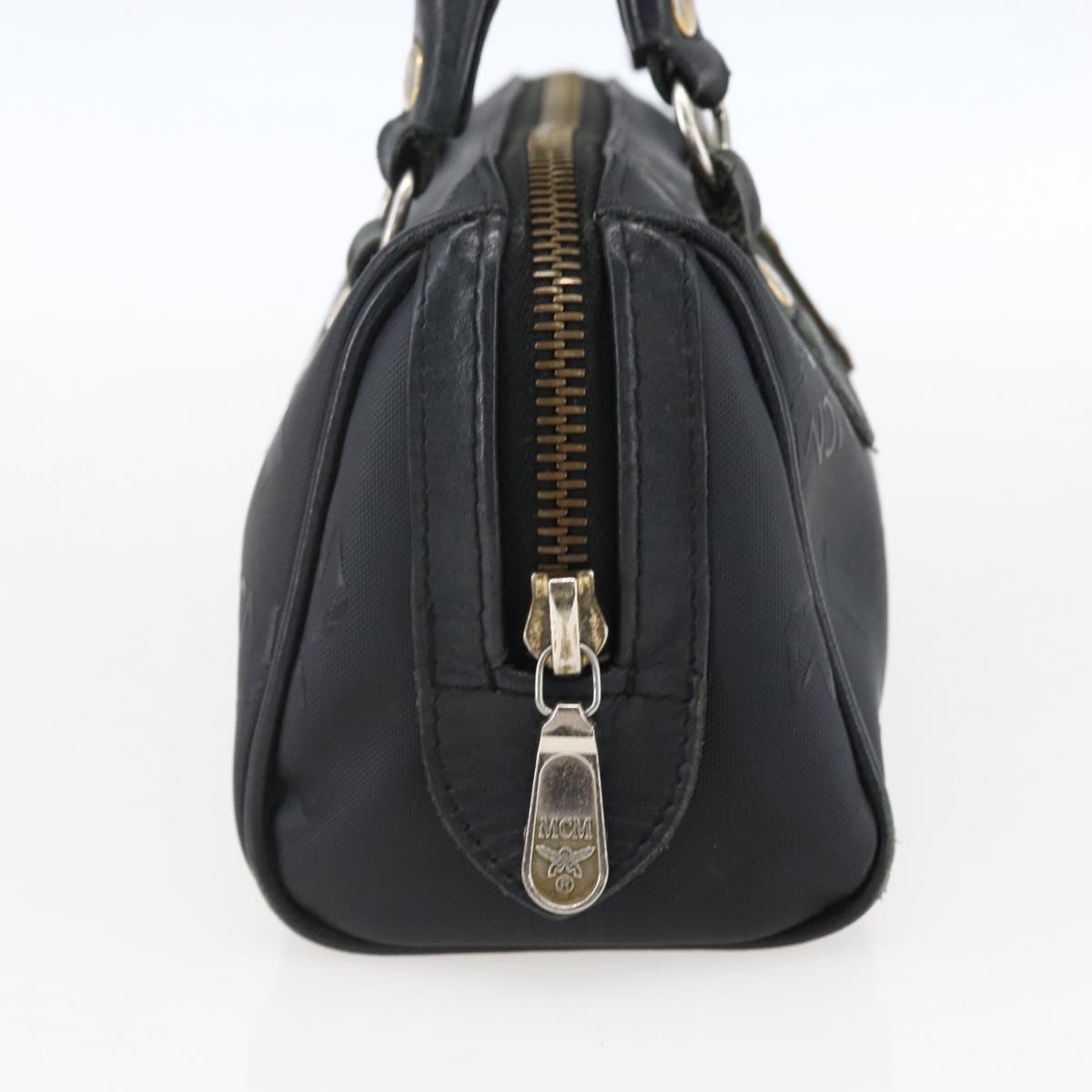 MCM Logogram Vicetos Mini Boston Bag PVC Black Gold Auth gh1800