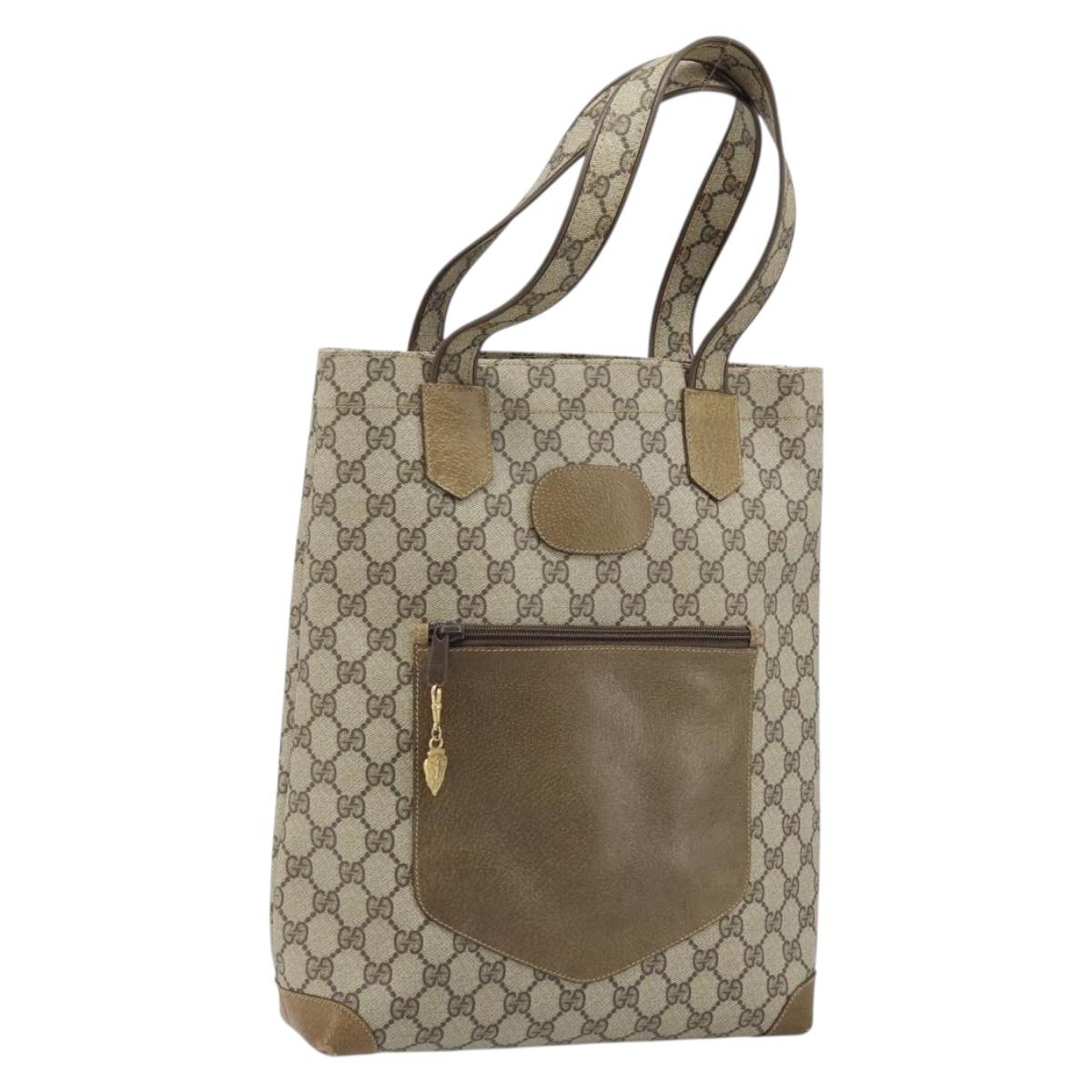 GUCCI GG Supreme Tote Bag PVC Beige Gold Auth gh1804