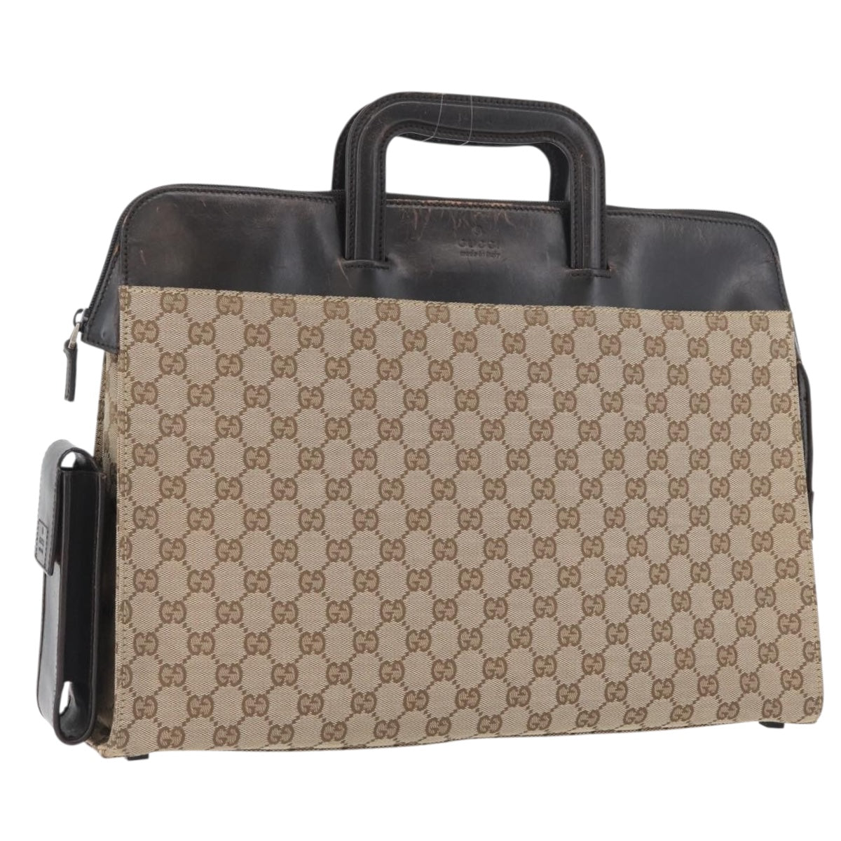 GUCCI GG Canvas Business Bag Beige Silver 015 3707 Auth gh1806