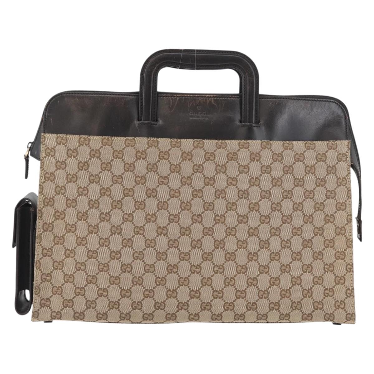 GUCCI GG Canvas Business Bag Beige Silver 015 3707 Auth gh1806