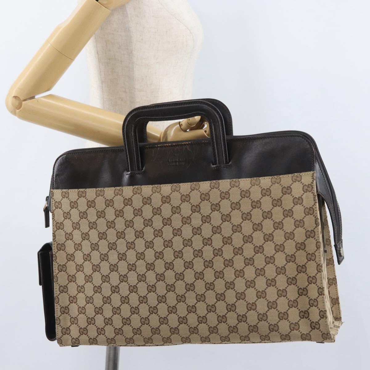 GUCCI GG Canvas Business Bag Beige Silver 015 3707 Auth gh1806